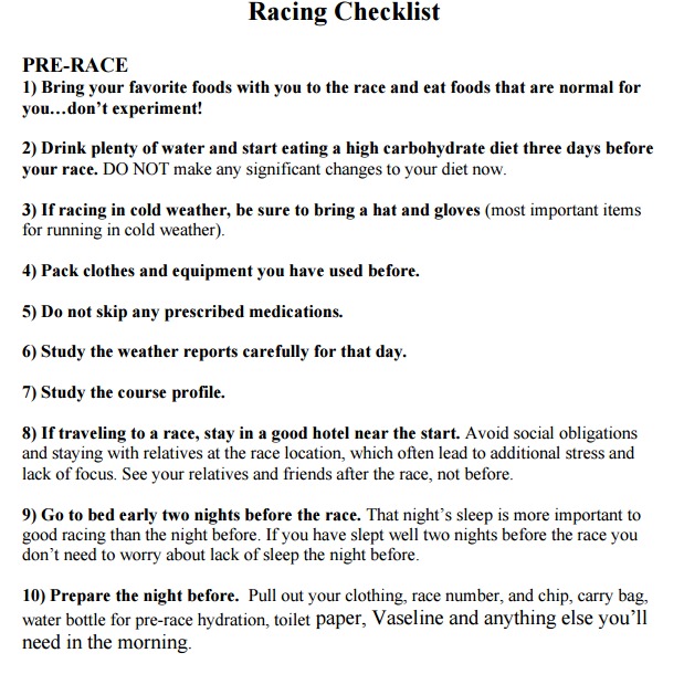 Racing Checklist